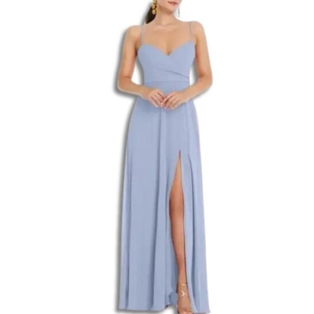 Lovely Maxi Dress Center Slit Adjustable Straps V-Neckline Light Blue W 8 NWOT